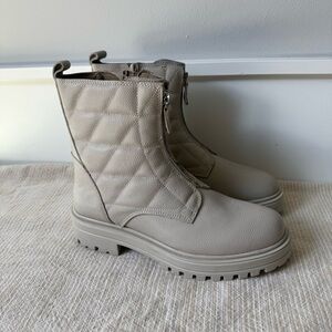 Alberto Torresi Leather Stylish Quilted Beige Combat Boots